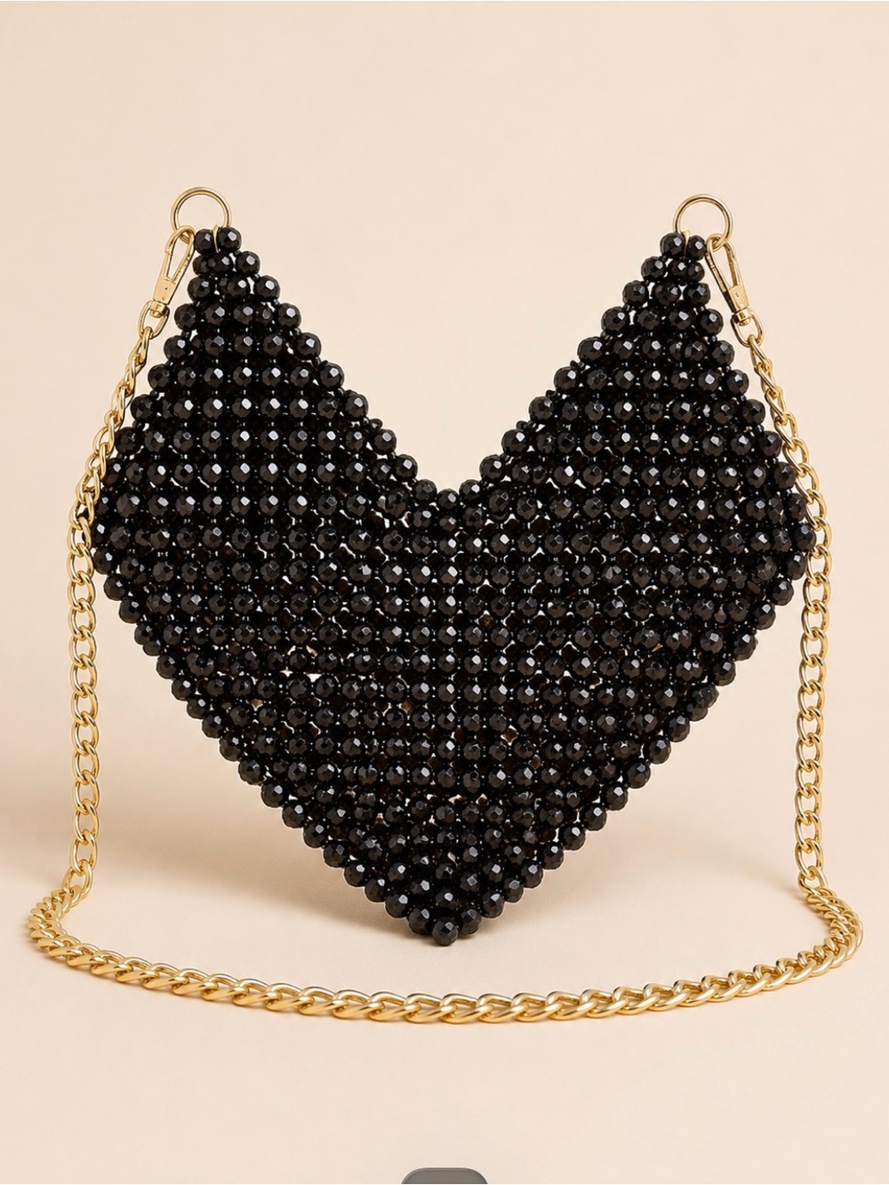 Black Crystal Beaded Crossbody Bag with Gold Chain - Picture 2 of 5